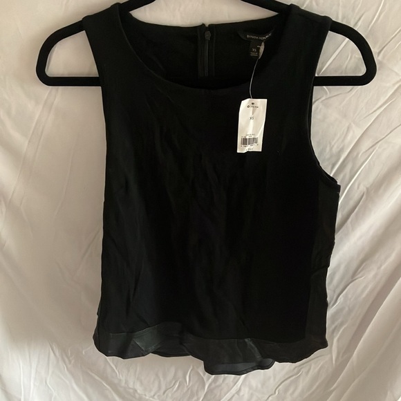 Banana Republic: Black Tank Top- faux leather sides & bottom- zip back- S - Picture 11 of 13